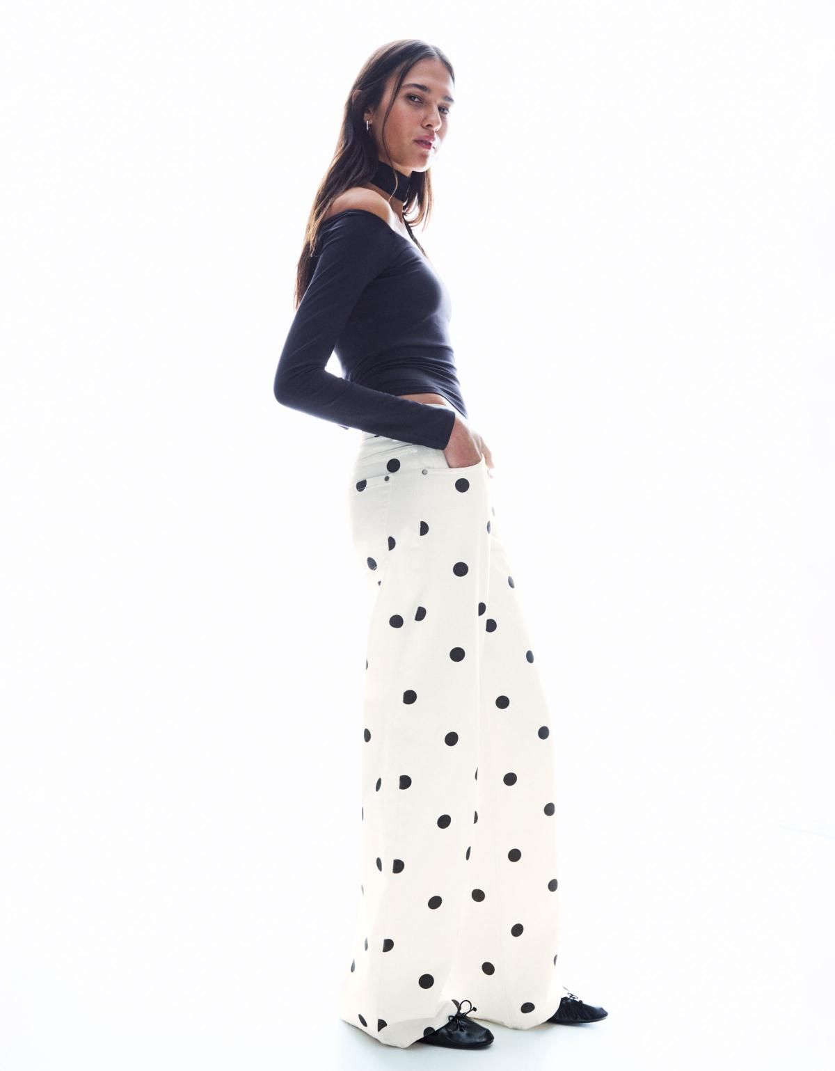 버쉬카 폴카 도트 와이드 배기 팬츠 1062/054 WHITE - 상세 이미지 5
