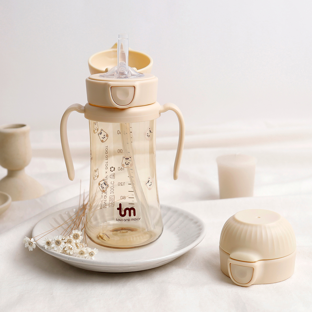 [토비앤몰리] 새지않는 아기 유아 어린이집 자기주도 원터치 빨대컵 돗람이 바닐라 180ml 280ml