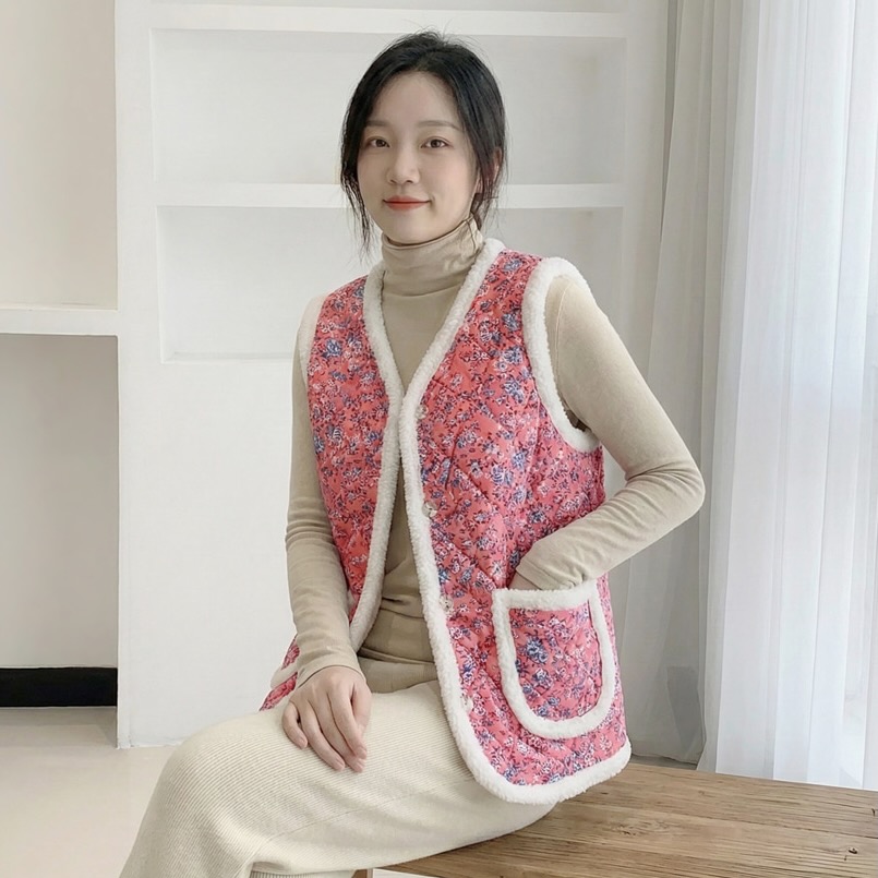 우루 꽃무늬 할머니 김장 경량 퀼팅 조끼 누빔 털조끼 4color 레트로 제니 촌캉스 보온 - 상세 이미지 2