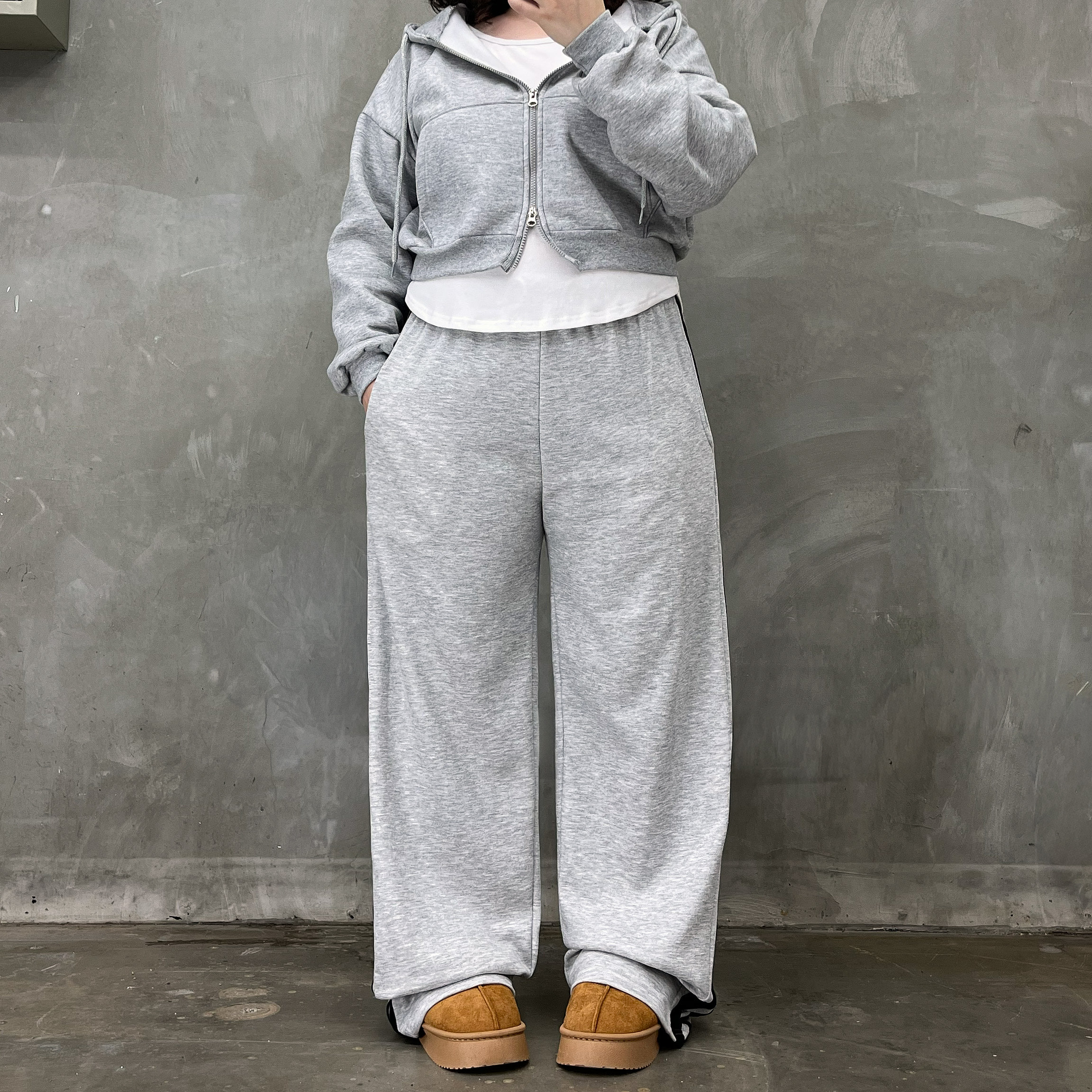 키작녀 와이드팬츠 여성기모바지 - 상세 이미지 2