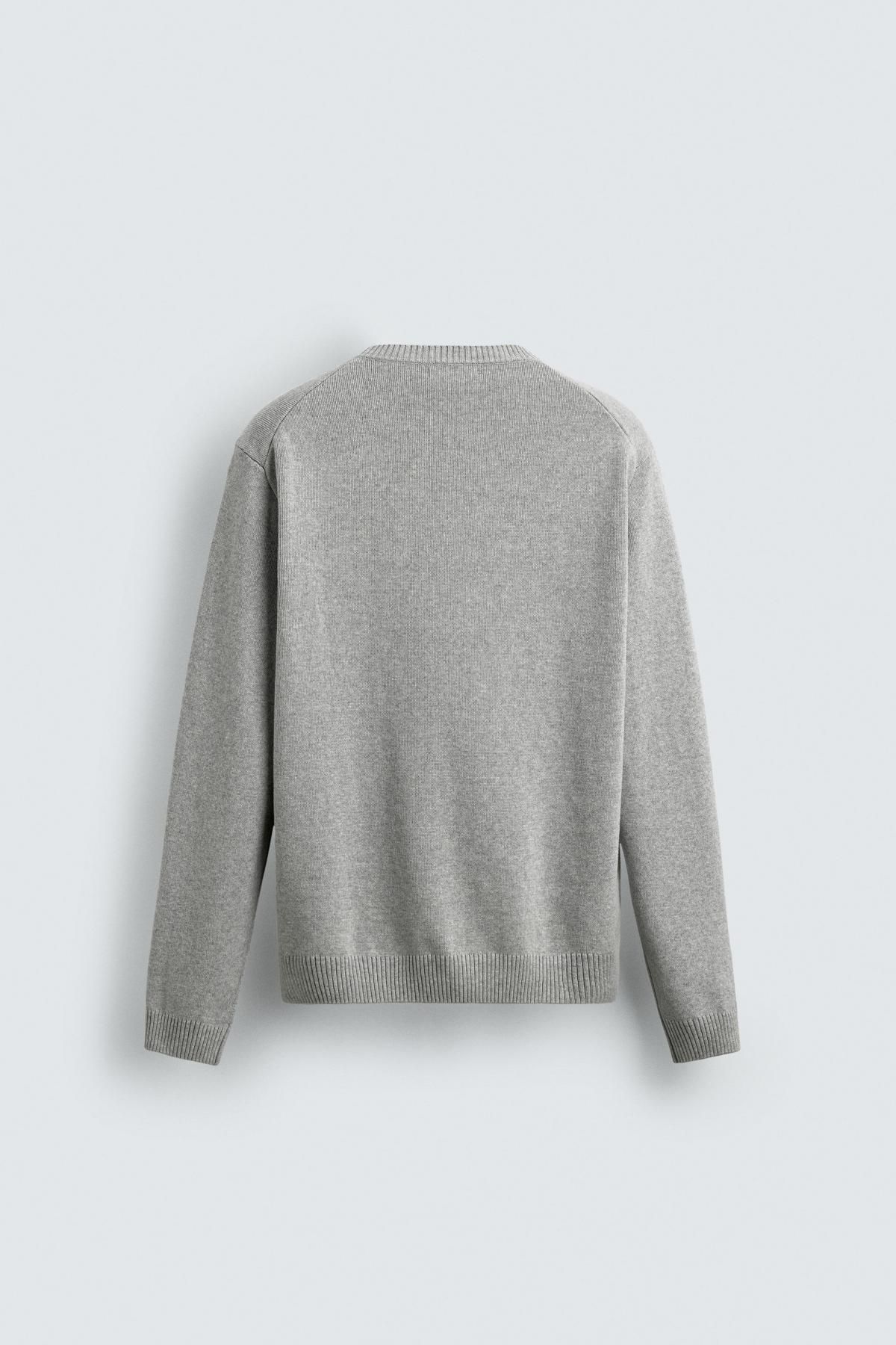 자라 텍스처 코튼 니트 남성 스웨터 3332/421 GREY MARL 이미지 8