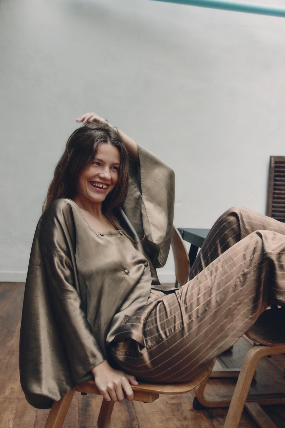 자라 실키 스트라이프 파자마 와이드 팬츠 9466/847 CAMEL - 상세 이미지 5