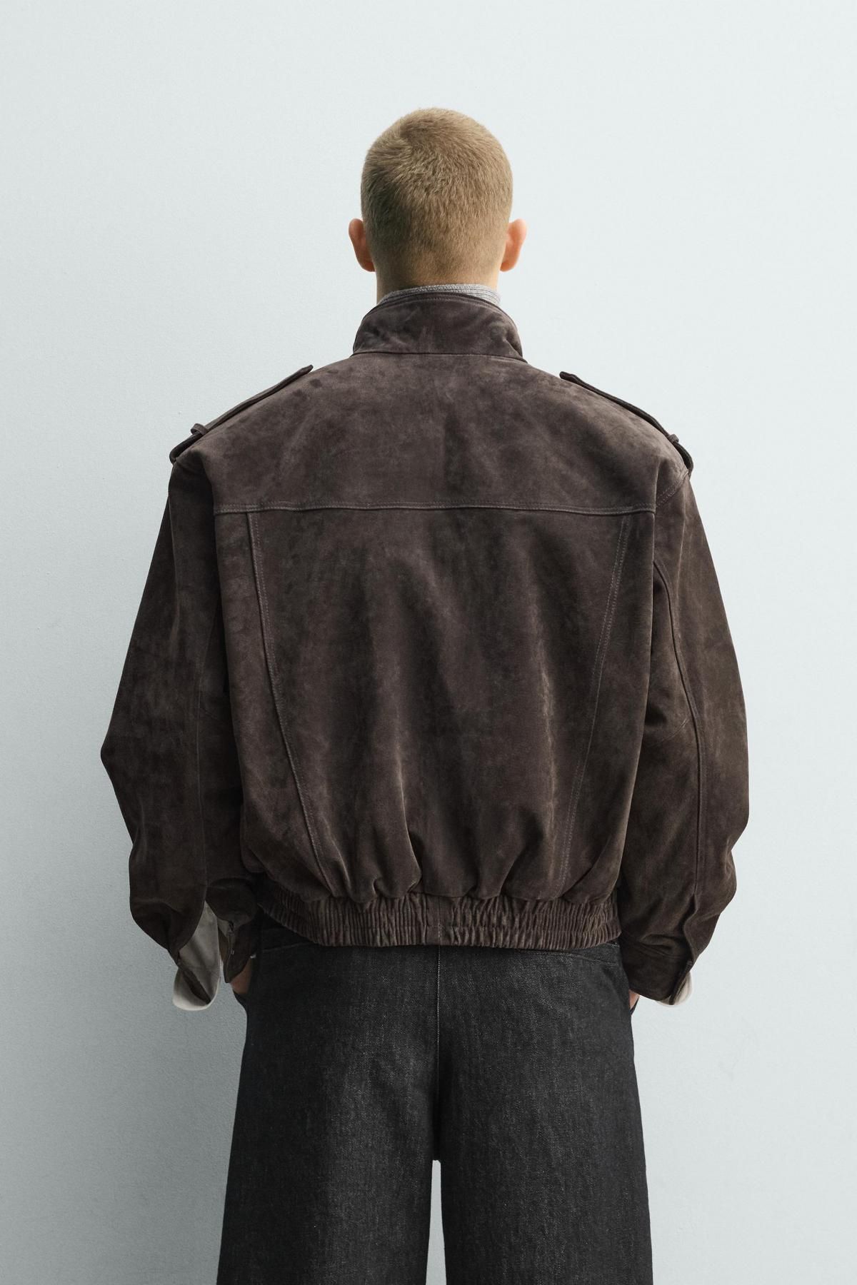 자라 프리미엄 스웨이드 레더 집업 재킷 8281/555 ANTHRACITE GREY - 상세 이미지 4