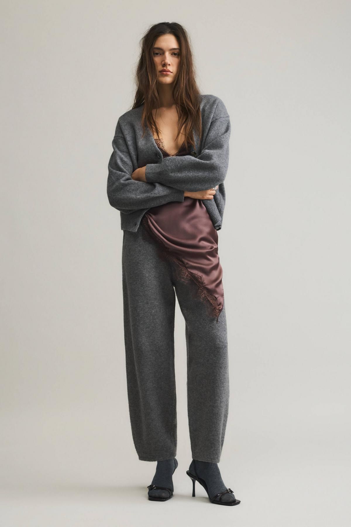 풀앤베어 니트 와이드 배럴 팬츠 포켓 스트링 3670/308 MEDIUM GREY - 상세 이미지 3