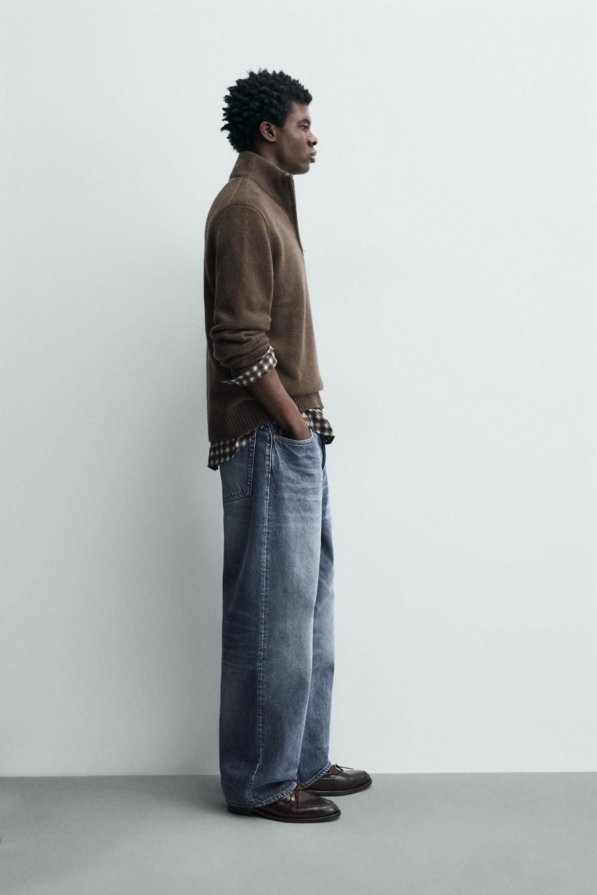 자라 프리미엄 울 니트 브라운 지퍼넥 스웨터 2893/354 BROWN / TAUPE - 상세 이미지 5
