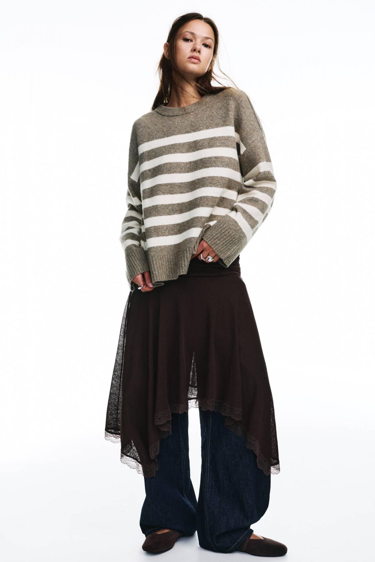 풀앤베어 스트라이프 라운드넥 니트 스웨터 베이지 3540/305 BROWN - 상세 이미지 5