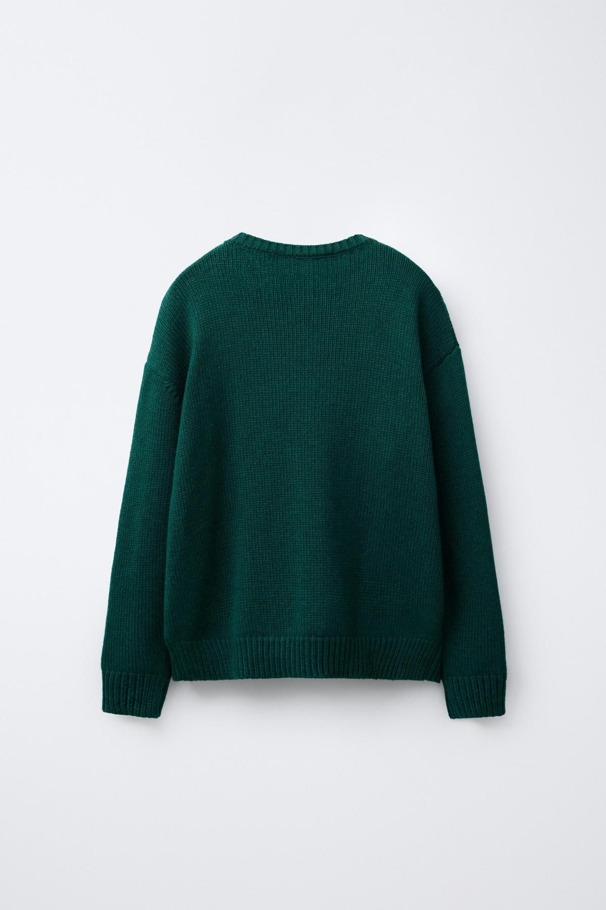 자라 라운드넥 울 니트 스웨터 토끼자수 0021/118 GREEN - 상세 이미지 2