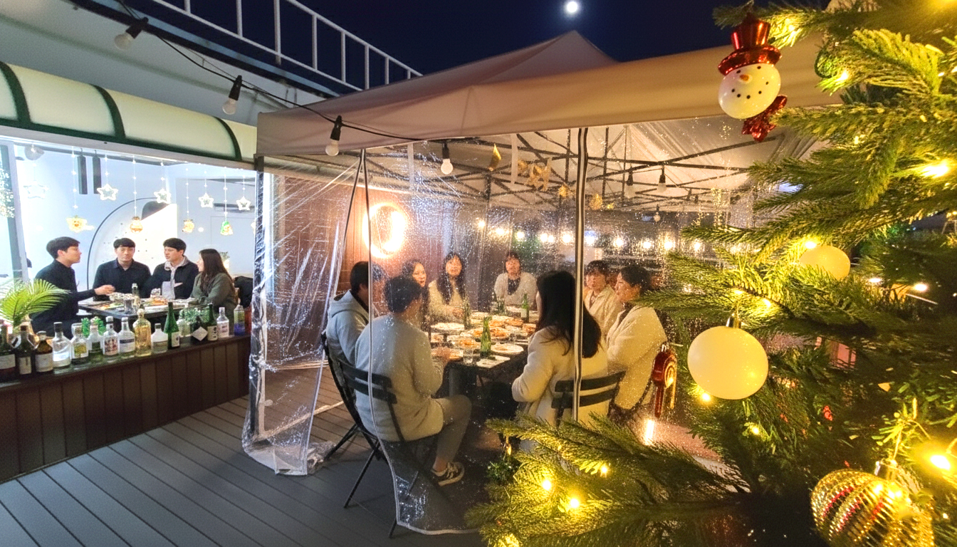 크리스마스 연말 서울 을지로 홍대 바베큐 루프탑 파티룸 송년회 단체 대관 노래방 잠실 강남 대표 이미지