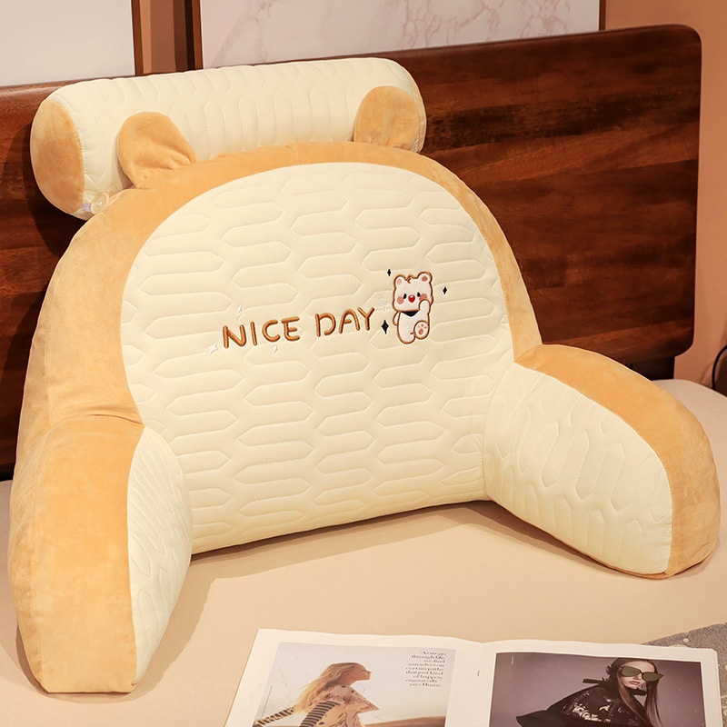 침대 헤드 쿠션 귀여운 편안한 휴식 등편한 디자인 라텍스 등쿠션 갈색 곰 60x45cm - 상품 이미지
