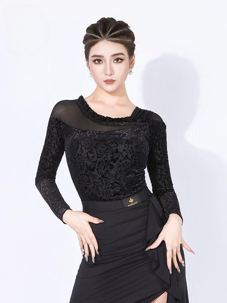 라틴 댄스복 스포츠 밸리 상의 여성 사교 공연복 방송 - 상세 이미지 4
