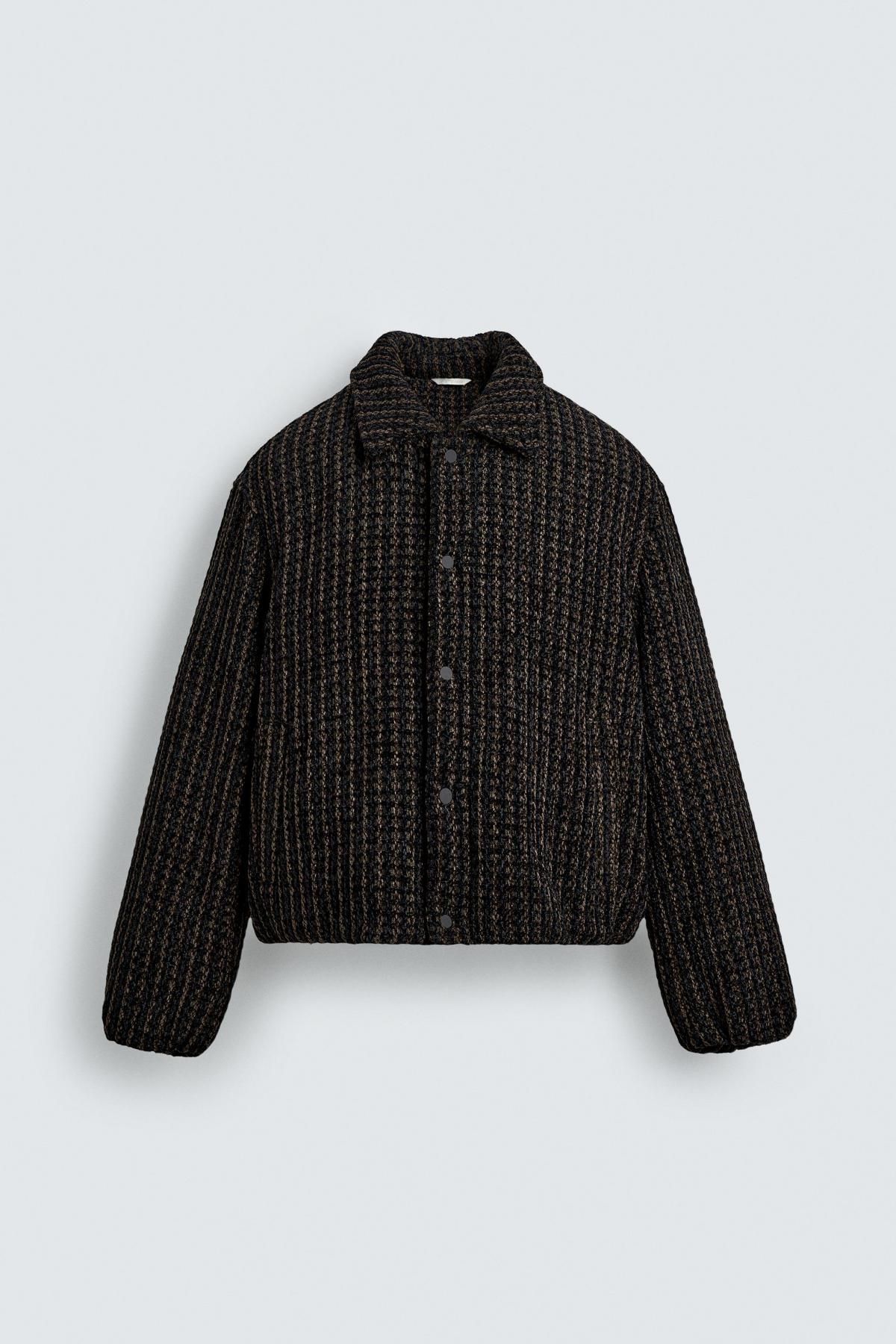 자라 벨루어 체크 텍스처 박시핏 재킷 3833/330 BLACK / BROWN - 상품 이미지