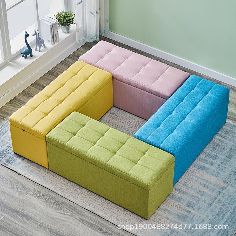 접이식 패브릭 수납 벤치 의자 스툴 신발 벗는 다크블루 30x30x36 - 상품 이미지
