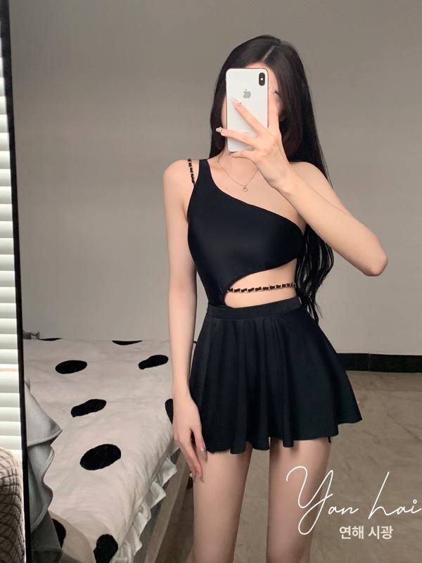 바프의상 바디프로필 촬영복 여성 원피스 수영복 슬림핏 휴양지 온천용 커버업 블랙 S - 상세 이미지 4