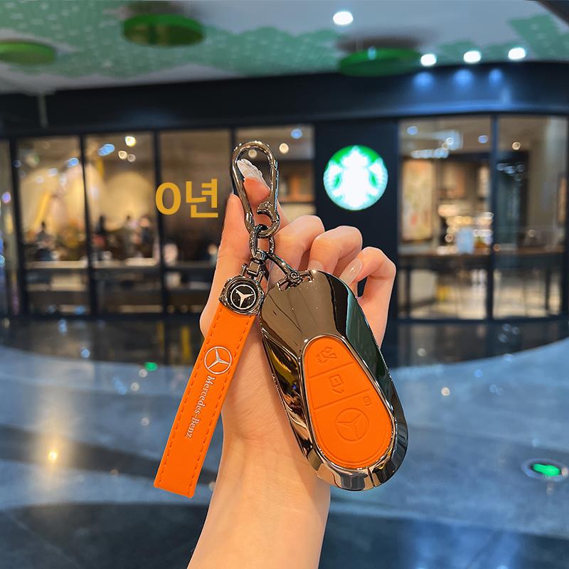 E300L C260L A200 GLB GLE 키홀더 보호 쉘 가죽+라이트닝 베어+로고 스트랩 - 상세 이미지 5