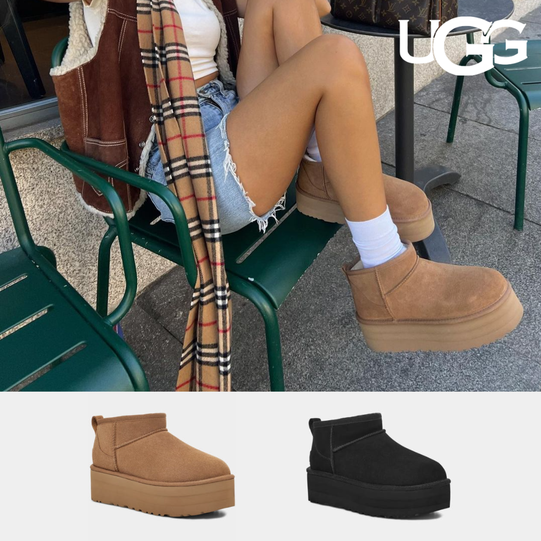 어그 클래식 울트라 미니 플랫폼 체스넛 블랙 샌드 여성 키높이 부츠 UGG 미국 - 메인 이미지