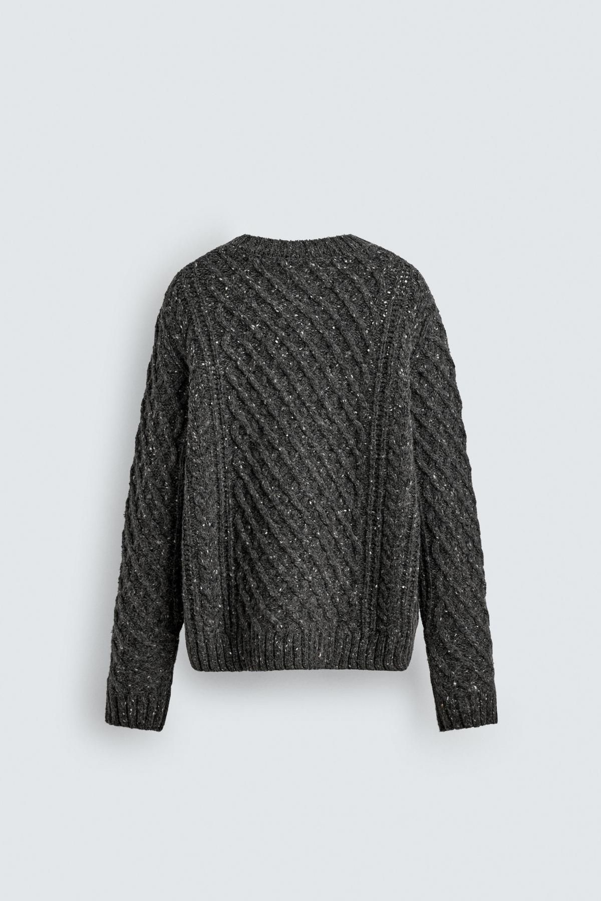자라 프리미엄 울 케이블 니트 스웨터 2142/319 DARK GREY MARL 이미지 8