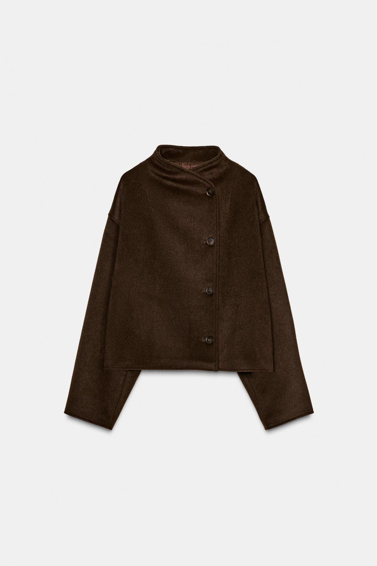 자라 소프트 울 크로스 하이넥 재킷 1255/894 DARK BROWN - 상품 이미지
