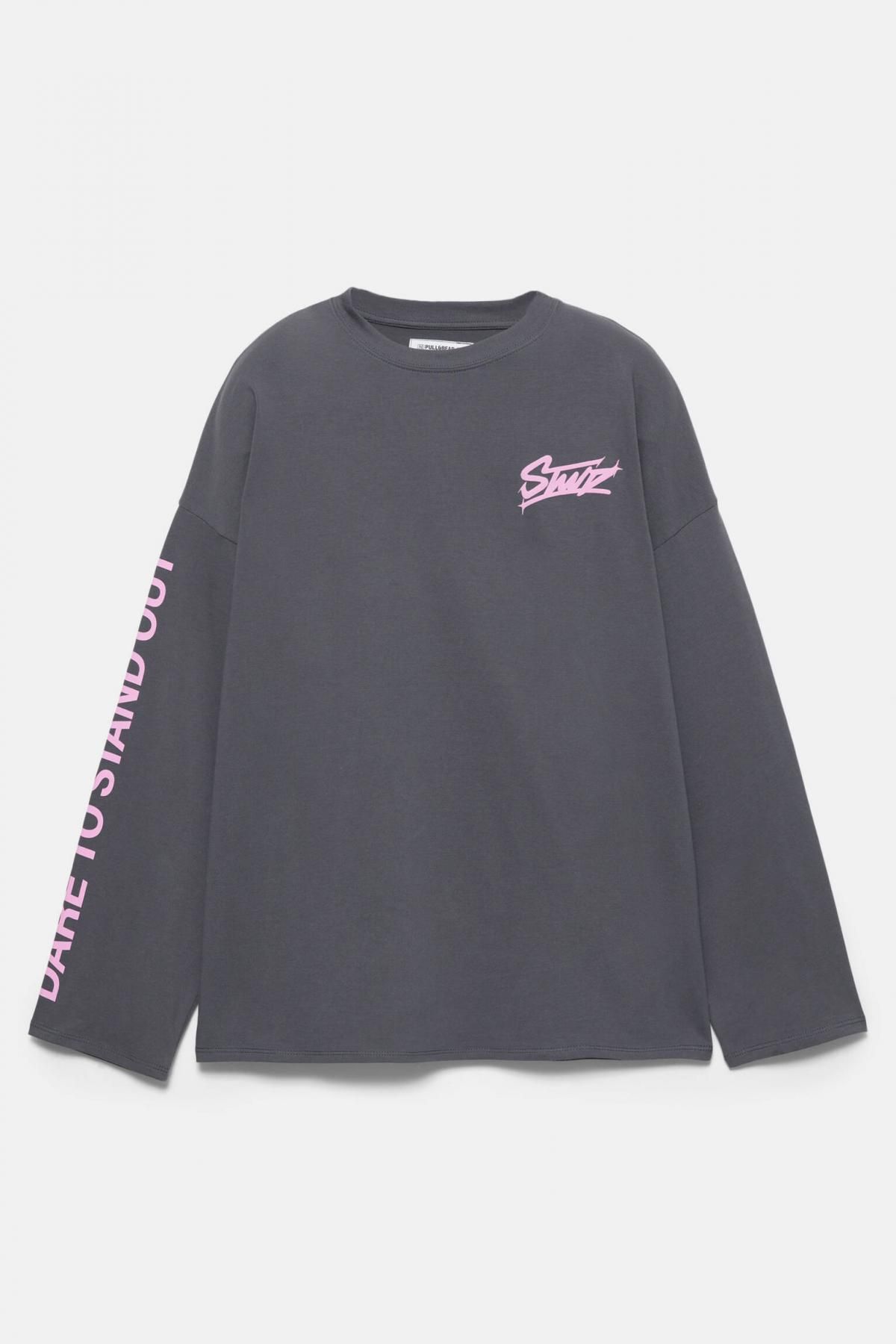 풀앤베어 그래픽 긴팔 티셔츠 코튼 라운드넥 3230/306 ANTHRACITE GREY - 메인 이미지