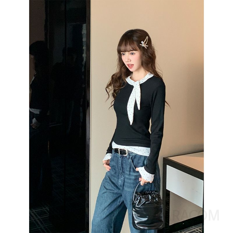 여성 가을 라운드넥 루즈핏 도트 블라우스 긴팔 레이온 소재 하객룩 스타일 캐주얼 예쁜 디자인 편안한 착용감 - 상세 이미지 5