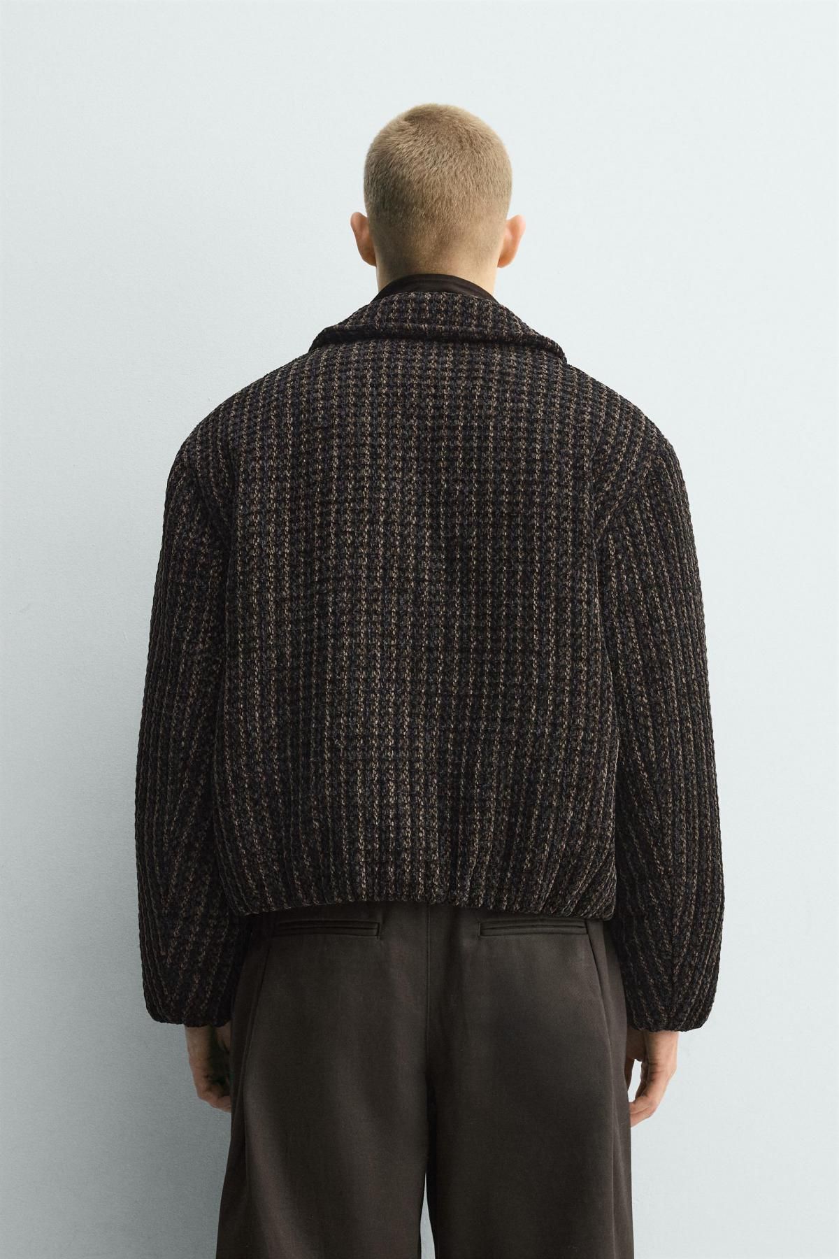 자라 벨루어 체크 텍스처 박시핏 재킷 3833/330 BLACK / BROWN - 상세 이미지 4