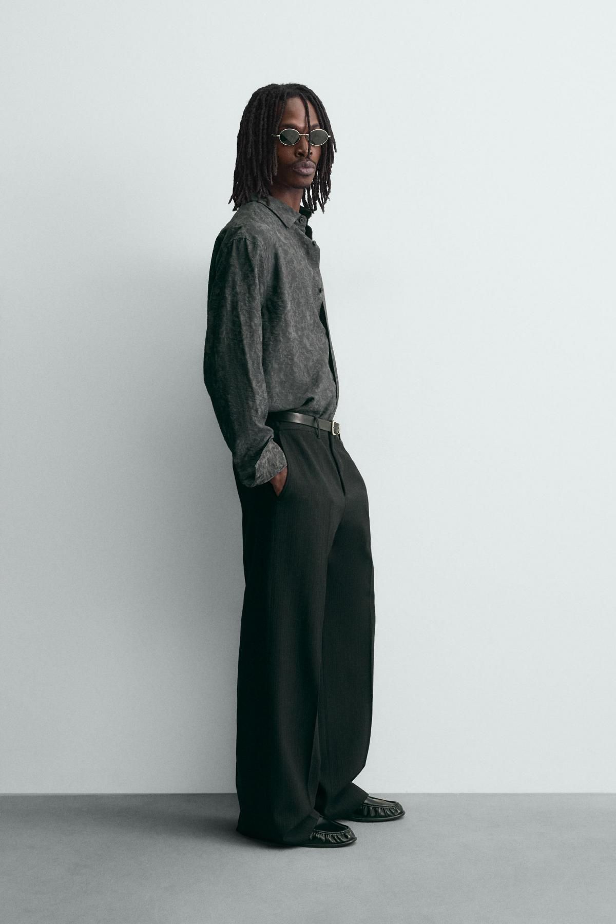 자라 플루이드 플로럴 자카드 긴팔 셔츠 7545/404 ANTHRACITE GREY - 상세 이미지 5