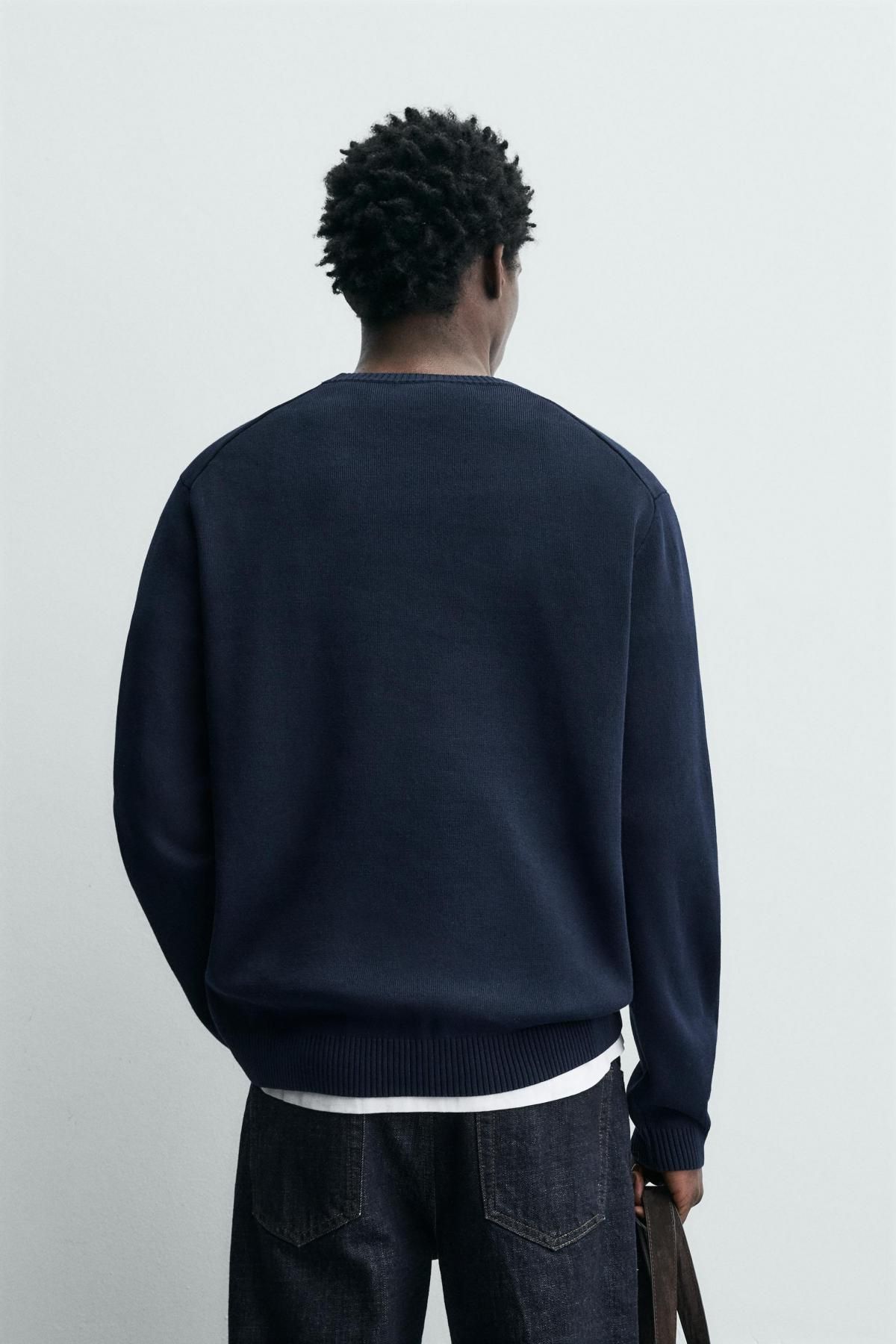 자라 테크니컬 텍스처 코튼 니트 스웨터 3332/421 NAVY BLUE - 상세 이미지 4