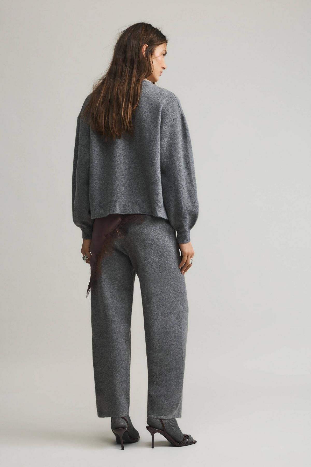 풀앤베어 니트 와이드 배럴 팬츠 포켓 스트링 3670/308 MEDIUM GREY - 상세 이미지 5