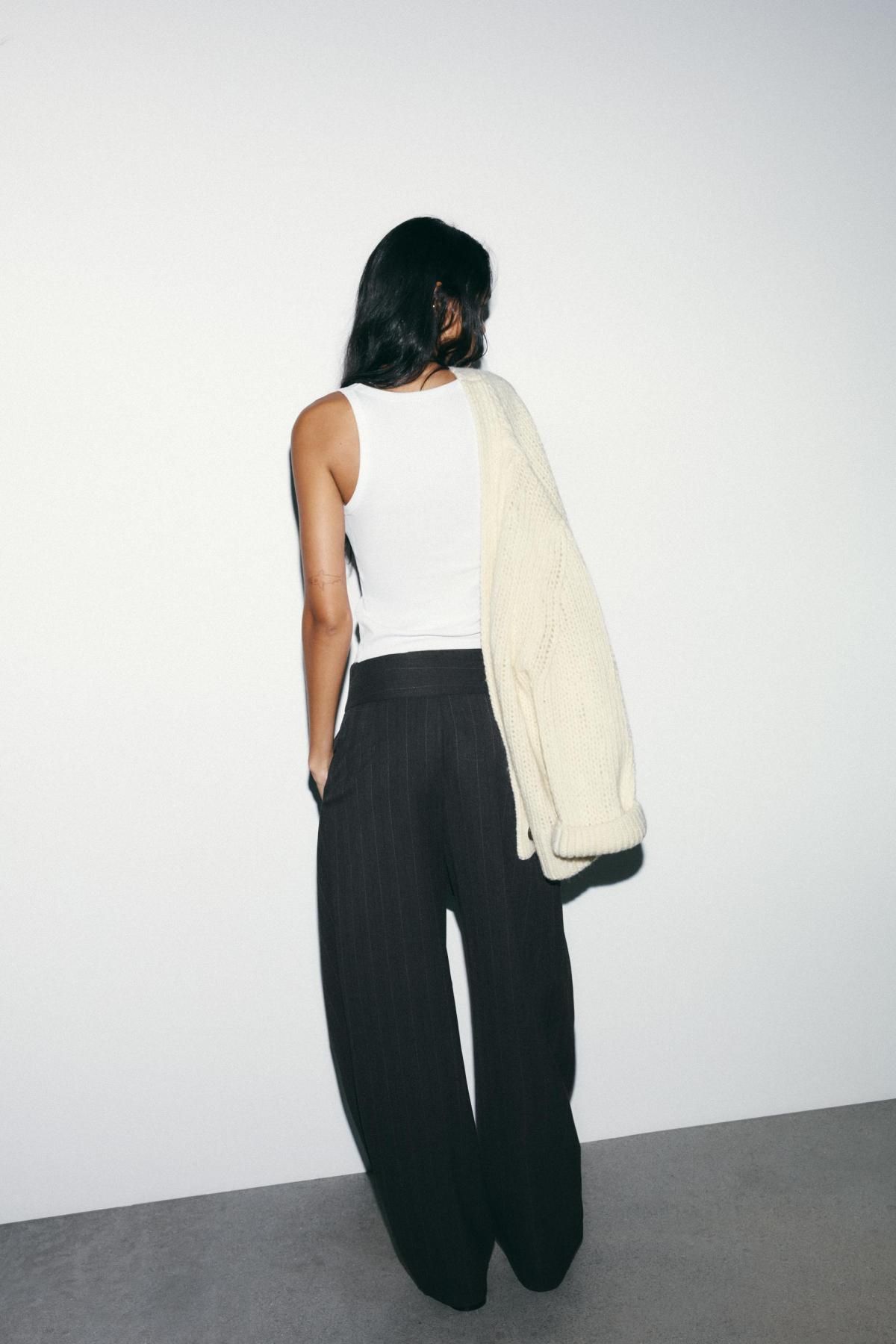 자라 스트라이프 플리츠 와이드 벌룬 팬츠 1255/400 GREY MARL - 상세 이미지 4