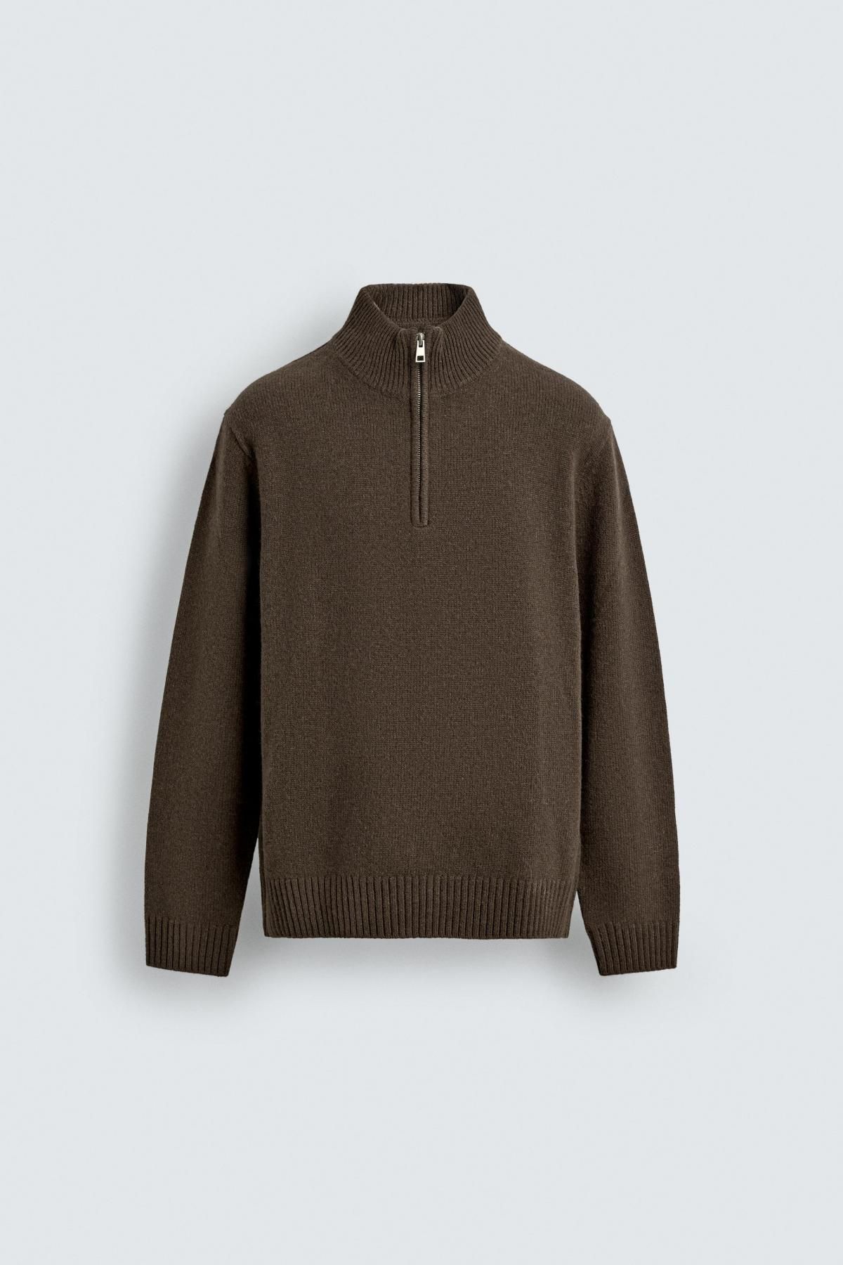 자라 프리미엄 울 니트 브라운 지퍼넥 스웨터 2893/354 BROWN / TAUPE - 상품 이미지