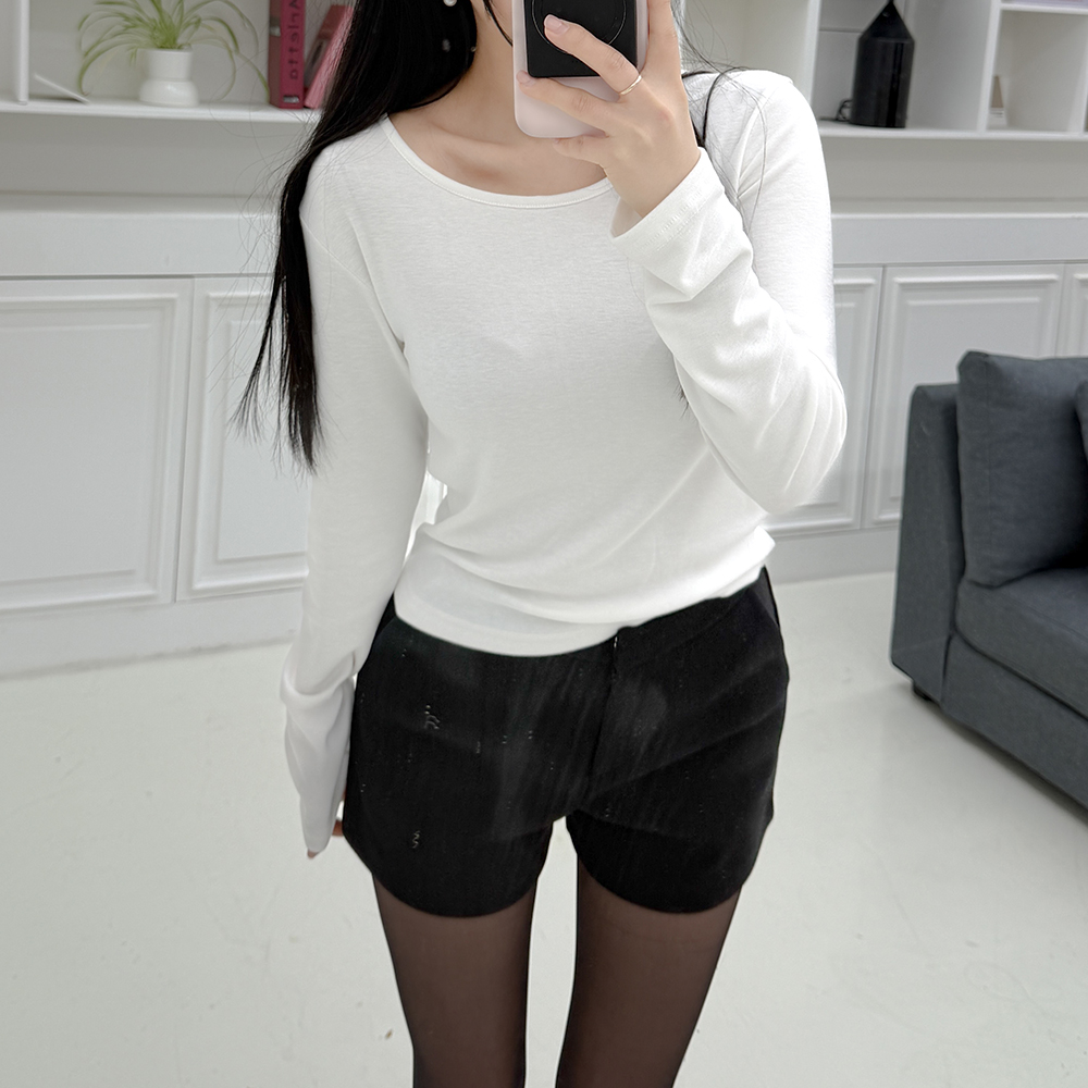 레이어드 여성 기모 기본 티셔츠 - 상품 이미지