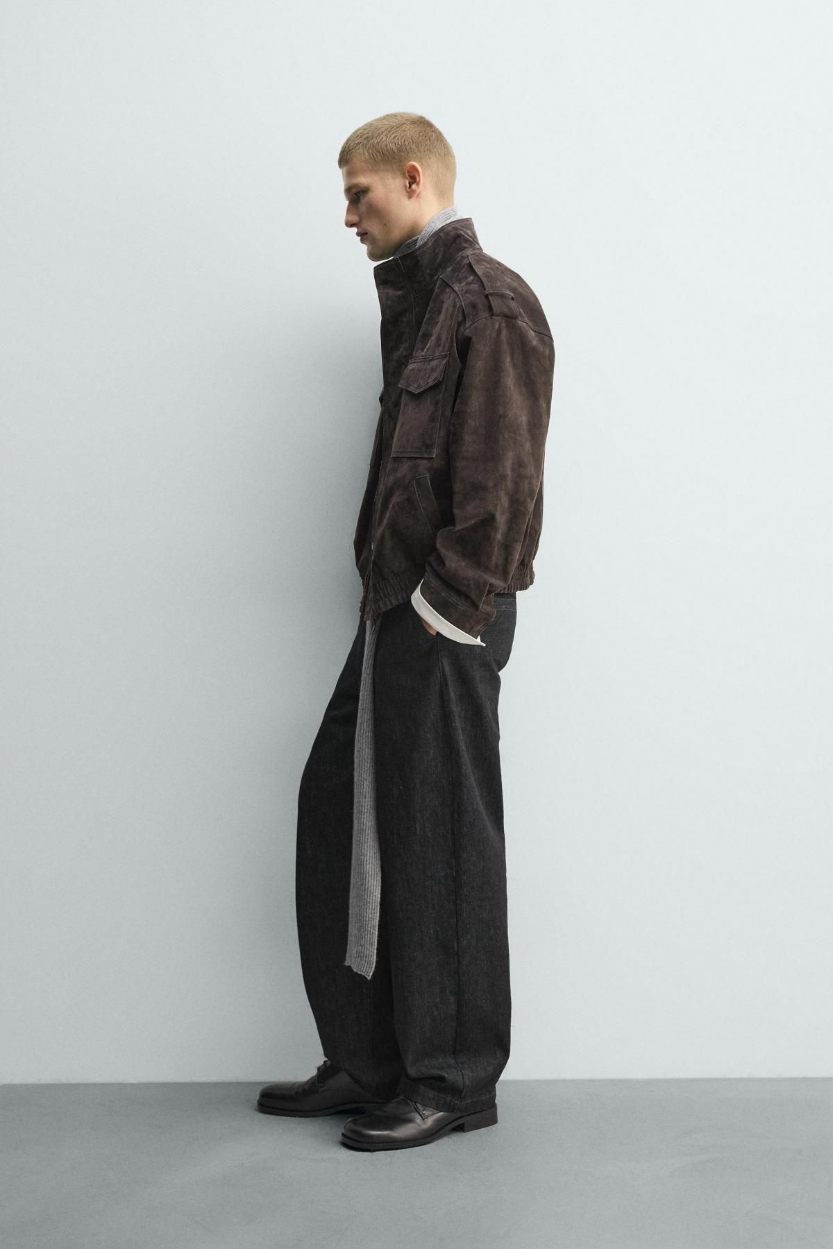자라 프리미엄 스웨이드 레더 집업 재킷 8281/555 ANTHRACITE GREY - 상세 이미지 5