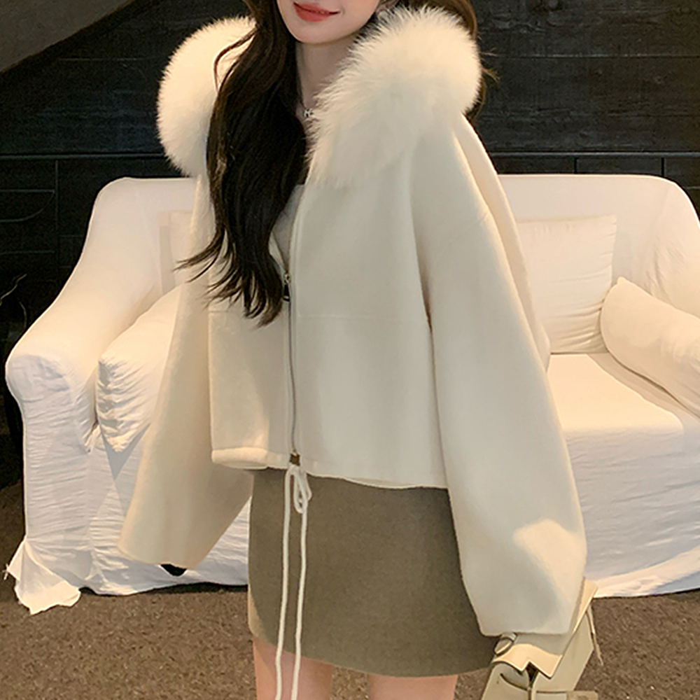 여성 리얼폭스퍼 울100 숏자켓 겨울 아이보리 그레이 하객룩 퍼자켓 - 상세 이미지 2