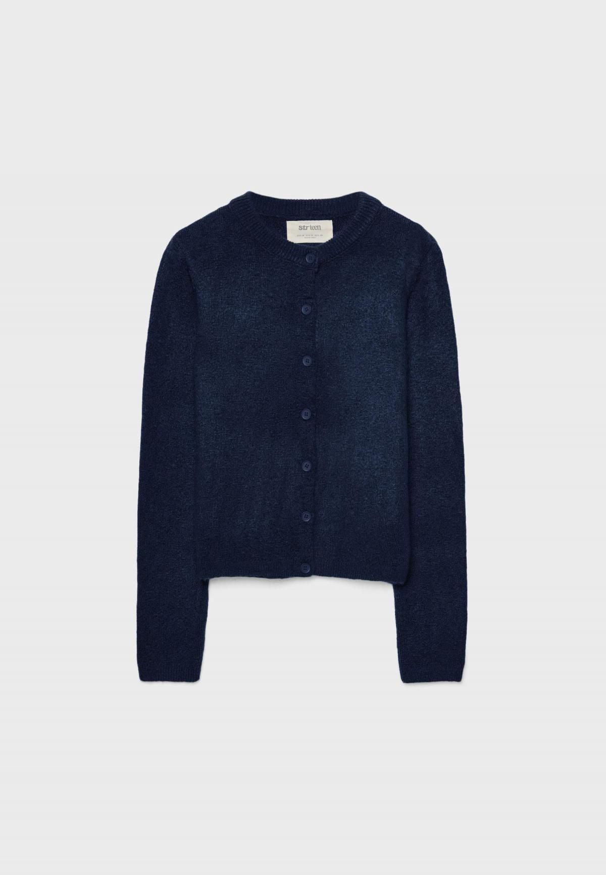 스트라디바리우스 베이직 라운드넥 니트 버튼업 가디건 8559/876 NAVY BLUE - 상품 이미지