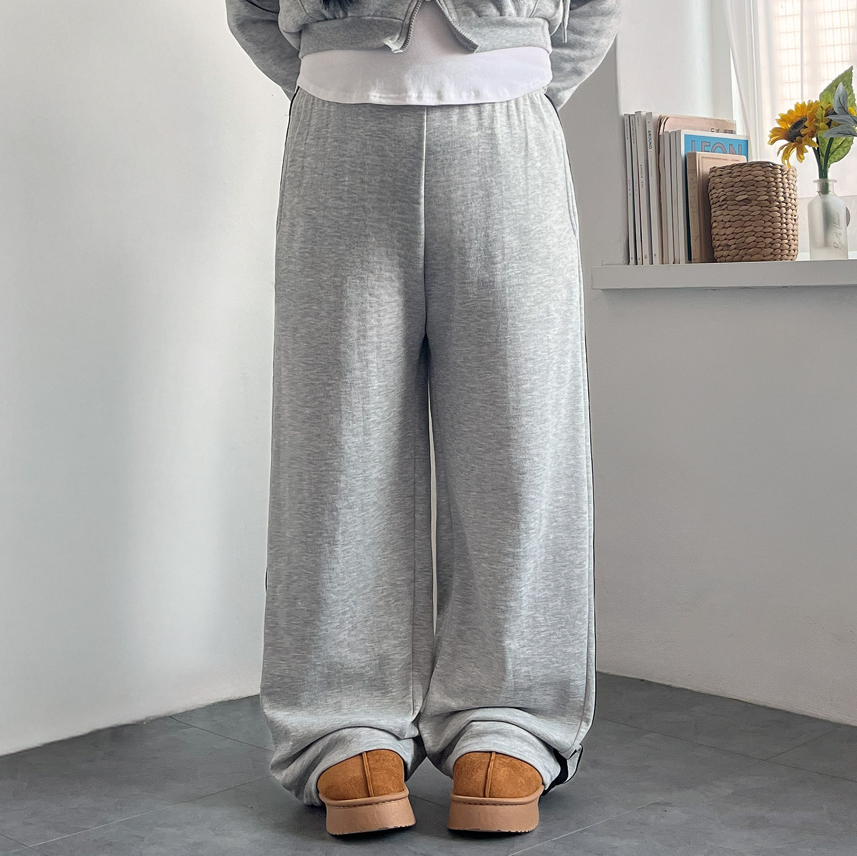 키작녀 와이드팬츠 여성기모바지 - 상세 이미지 3