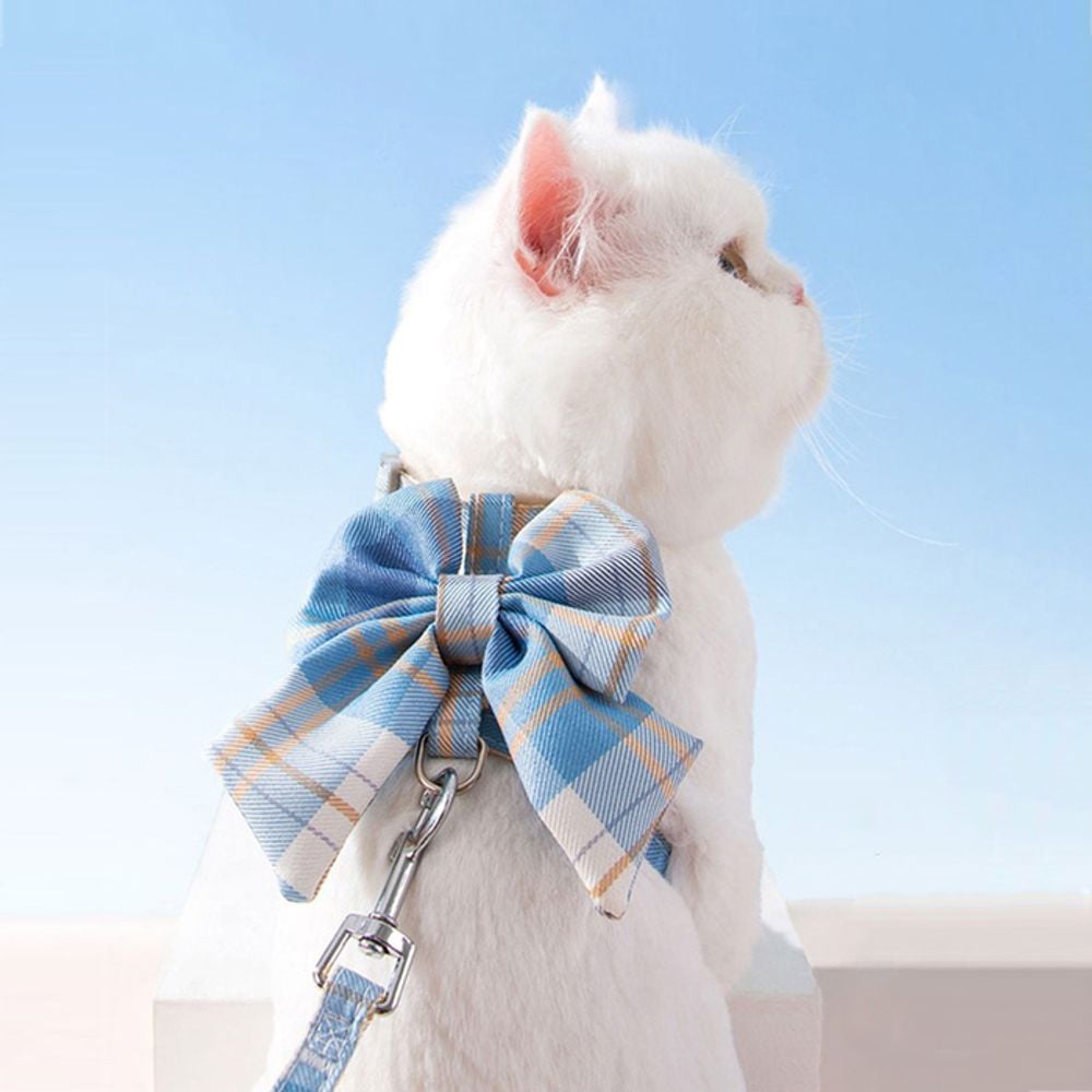 반려동물 고양이 강아지 체크리본 하네스 S - 상품 이미지