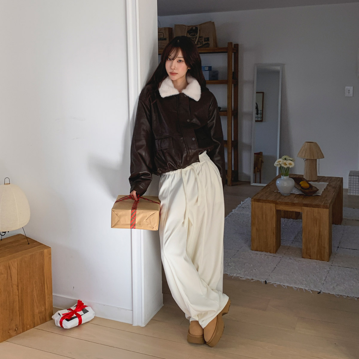 여성 와이드 기모 밴딩 팬츠 - 상세 이미지 5