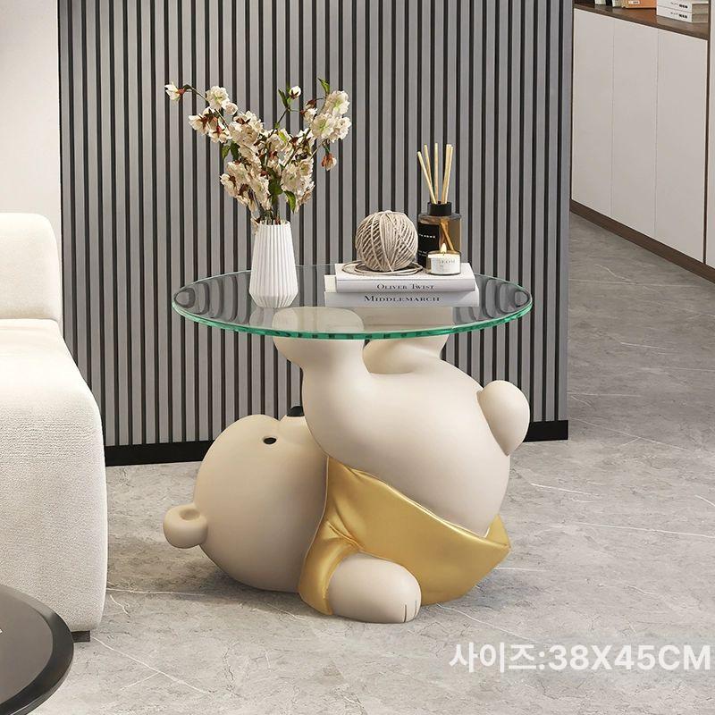 곰돌이 협탁 사이드 테이블 집들이선물 장식 소품 거실 감성 인테리어 굽은 다리 곰-브라운