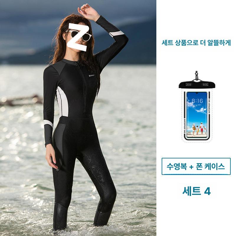 여성용 네오프렌 잠수복 긴팔 긴바지 서핑 수영 스노클링 드라이슈트 블랙 S 35~45kg 이미지 8