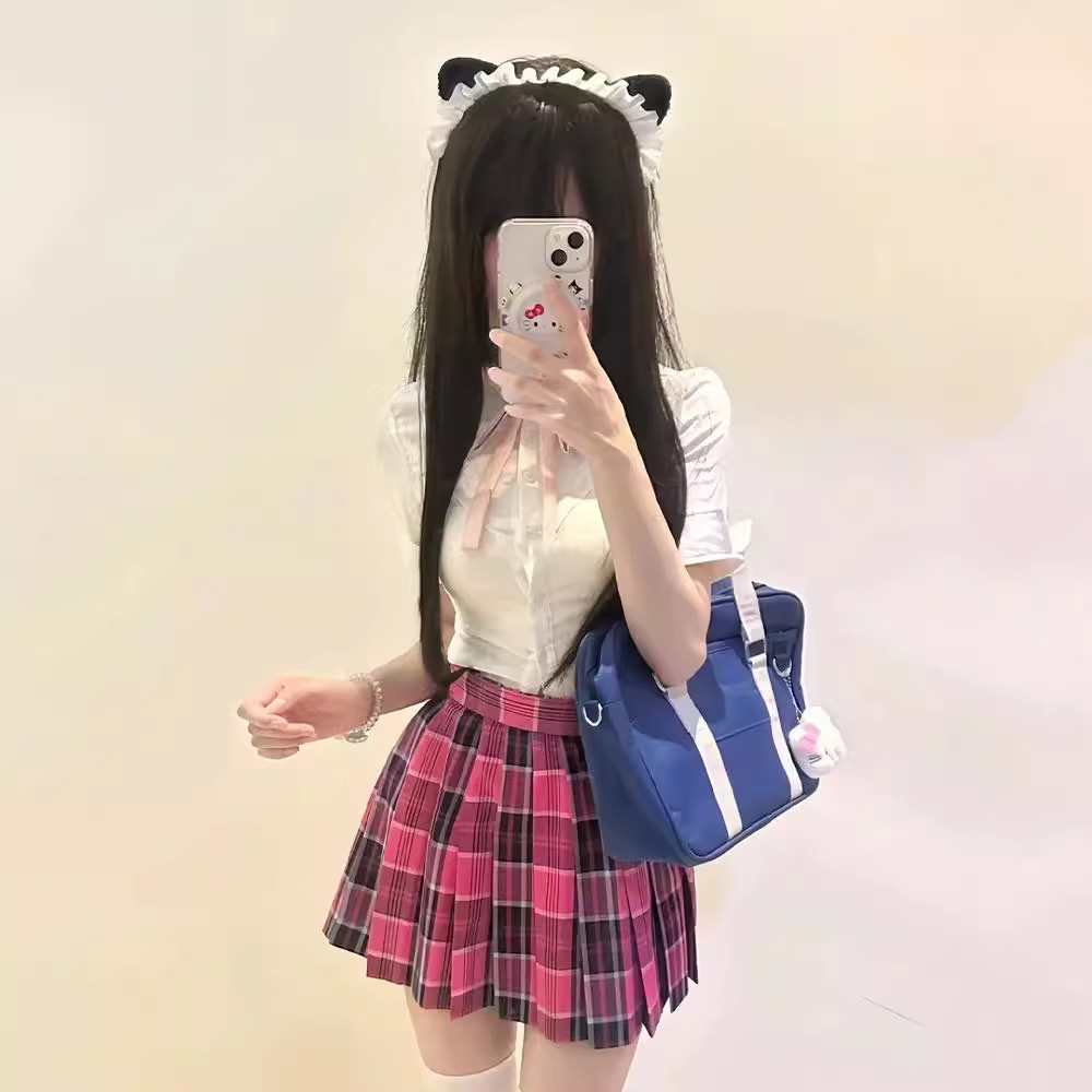 복 코스튬 jk 반팔 셔츠 플리츠 스커트 세트 학원복 스타일 스몰 로즈 36cm XS - 상세 이미지 2