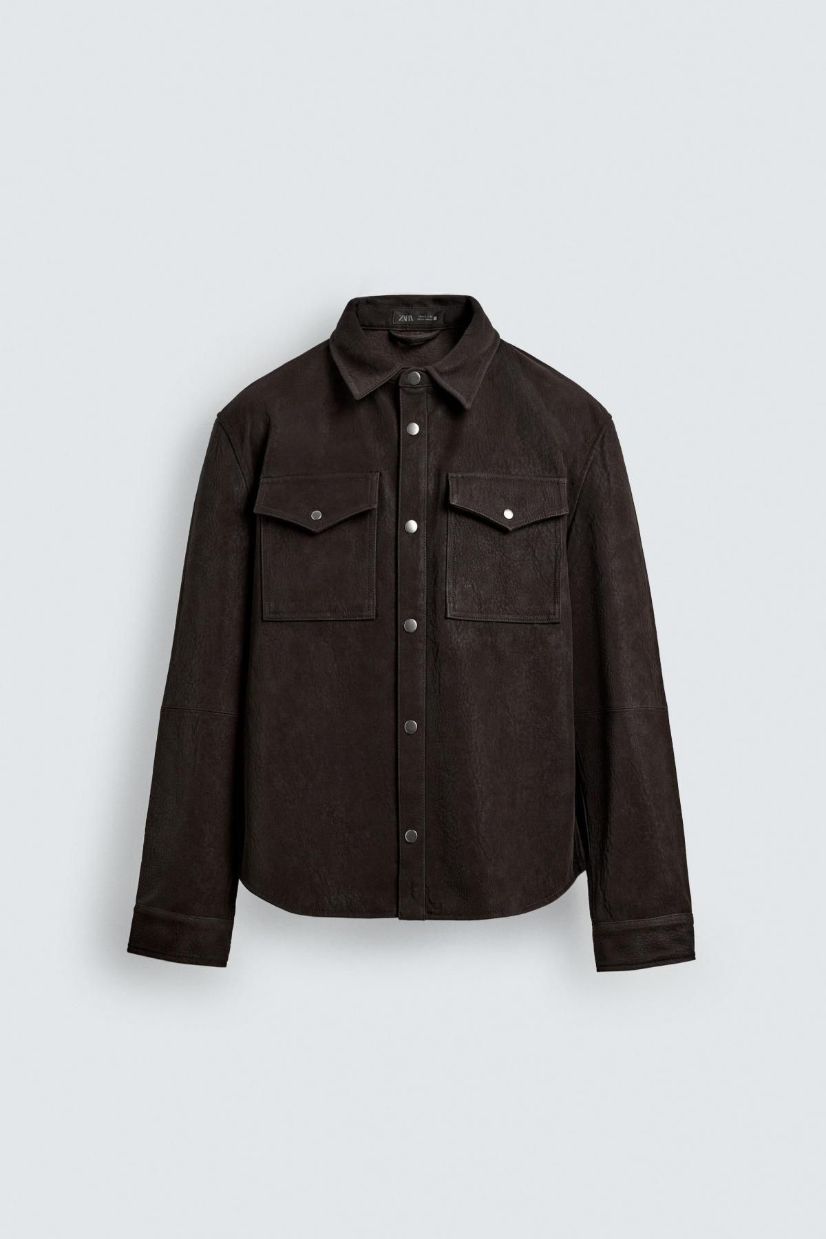 자라 페이크 레더 릴렉스핏 오버셔츠 3715/202 DARK BROWN - 상품 이미지
