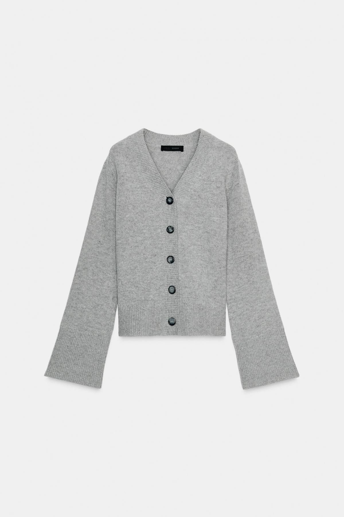 자라 프리미엄 울 브이넥 니트 가디건 5897/100 GREY - 상품 이미지
