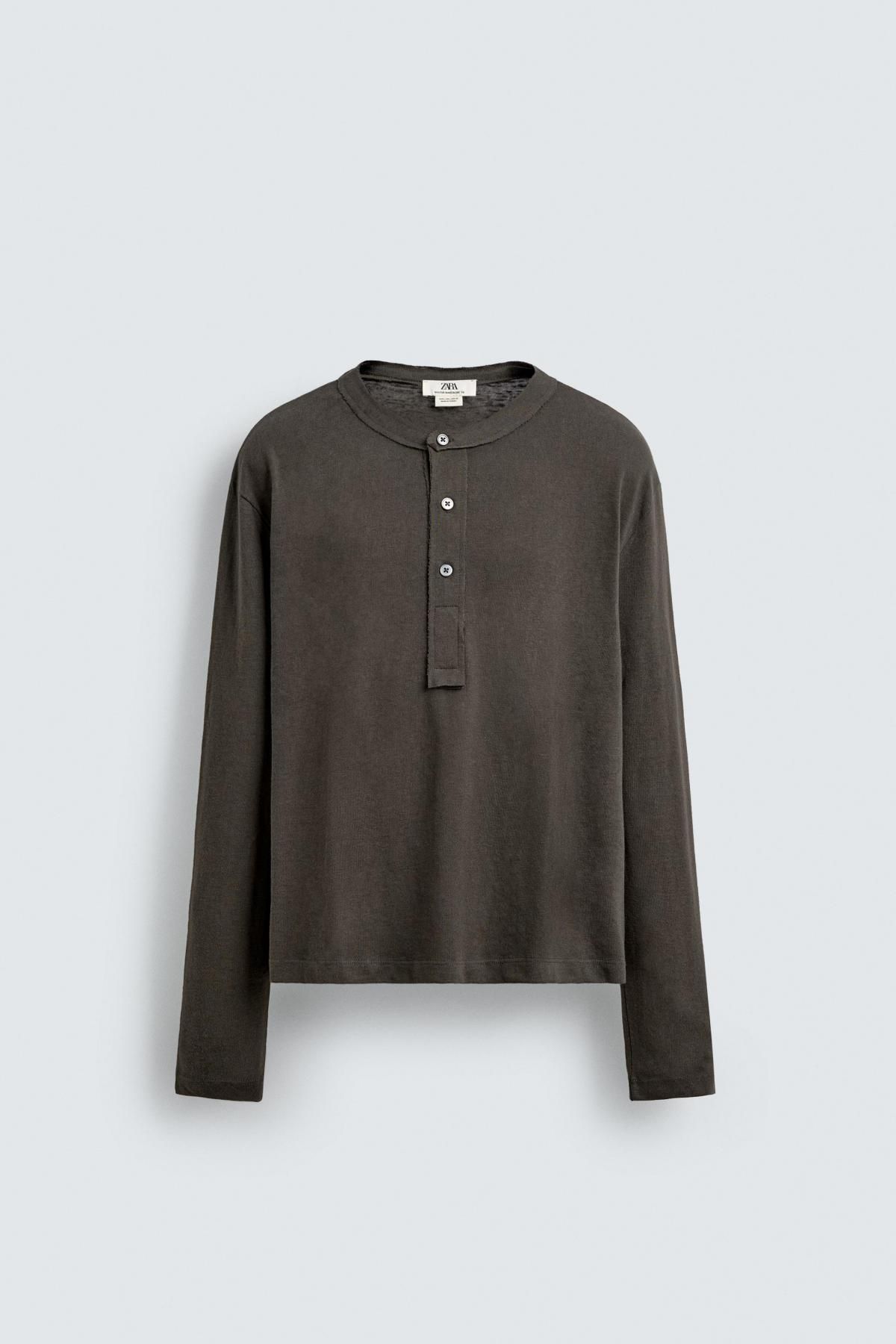 자라 테크니컬 릴랙스핏 헨리넥 긴팔 티셔츠 3992/412 OLIVE GREEN - 메인 이미지