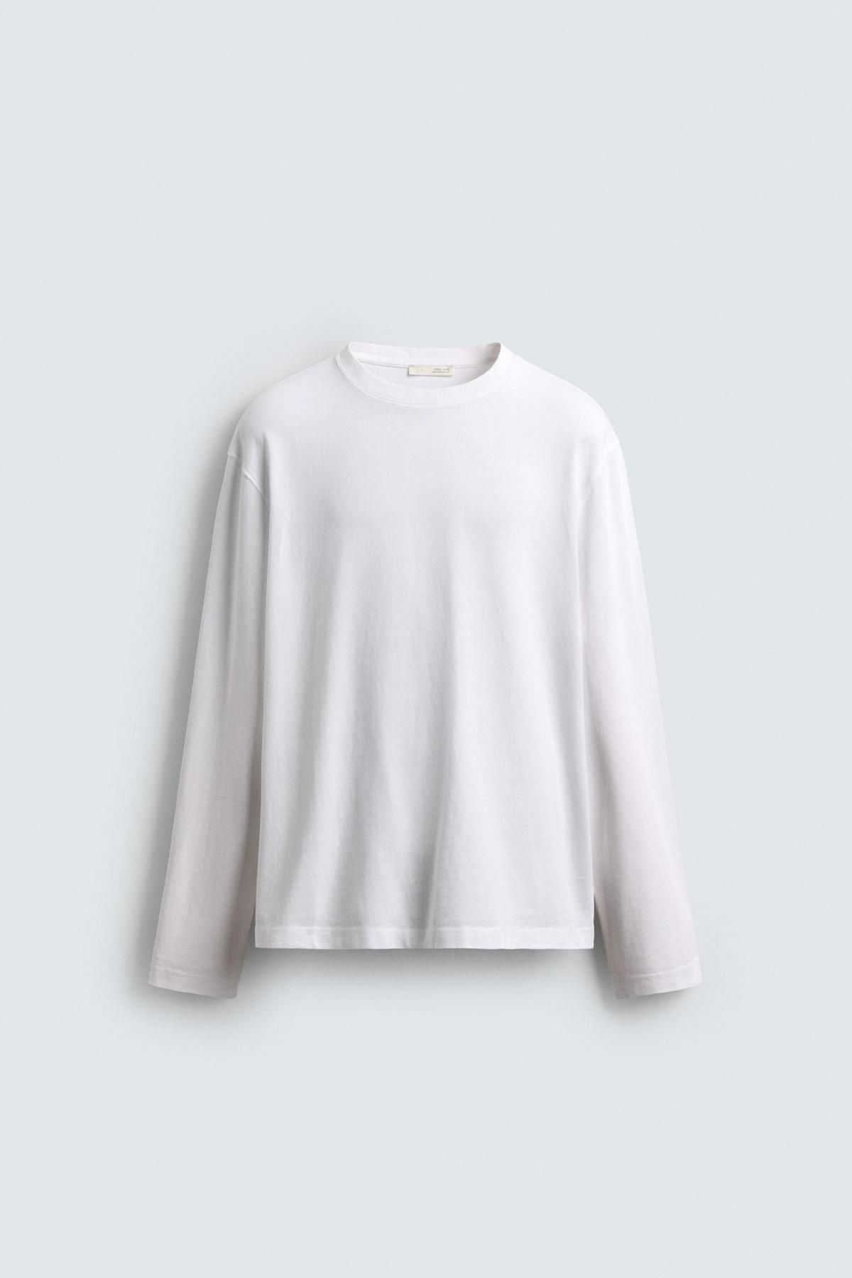 자라 코튼 긴팔 티셔츠 레귤러핏 화이트 1887/408 WHITE - 메인 이미지