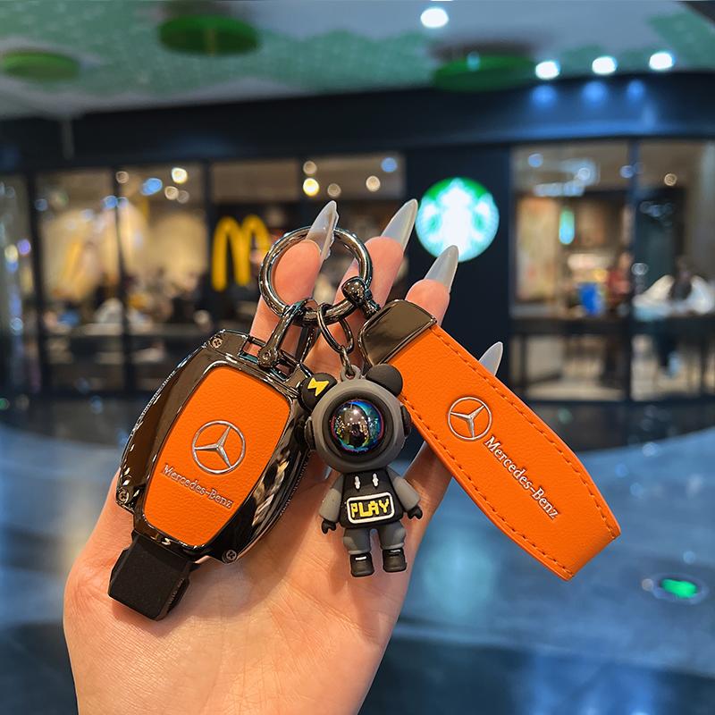 A클래스 A180L C200L GLA200 GLC260L B클래스 메탈 키홀더 가죽+라이트닝 베어+로고 스트랩 - 상품 이미지
