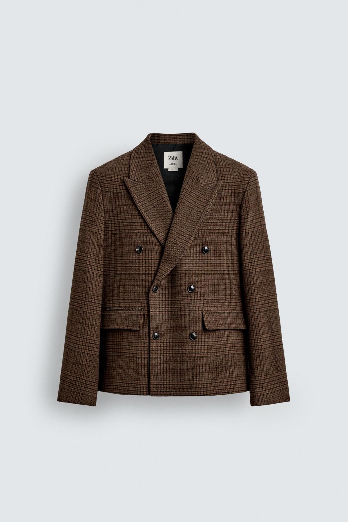 자라 박시핏 체크 더블브레스트 블레이저 9957/111 BROWN - 상품 이미지