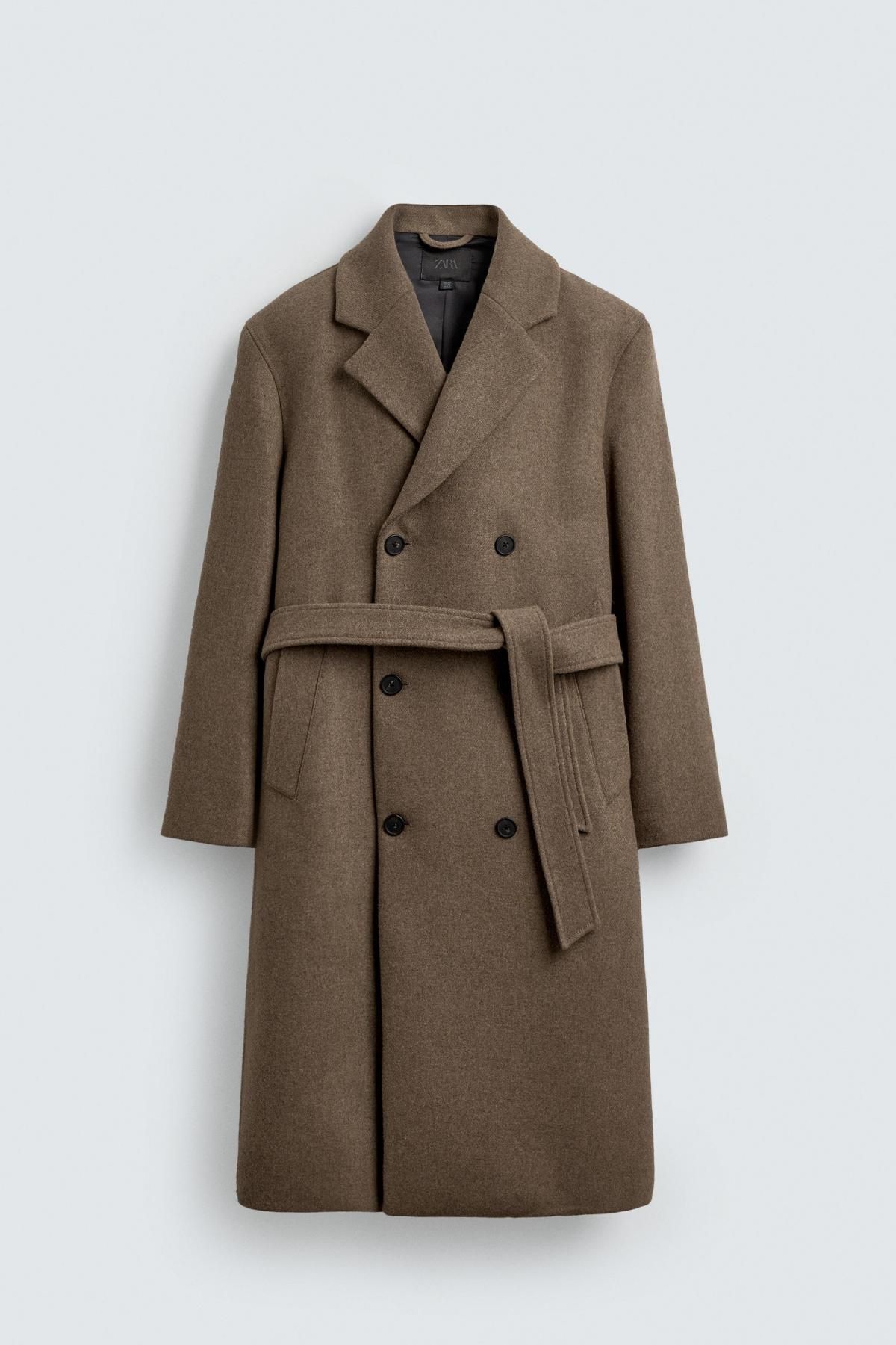 자라 더블브레스트 벨트 울 코트 브라운 2949/150 MINK - 상품 이미지
