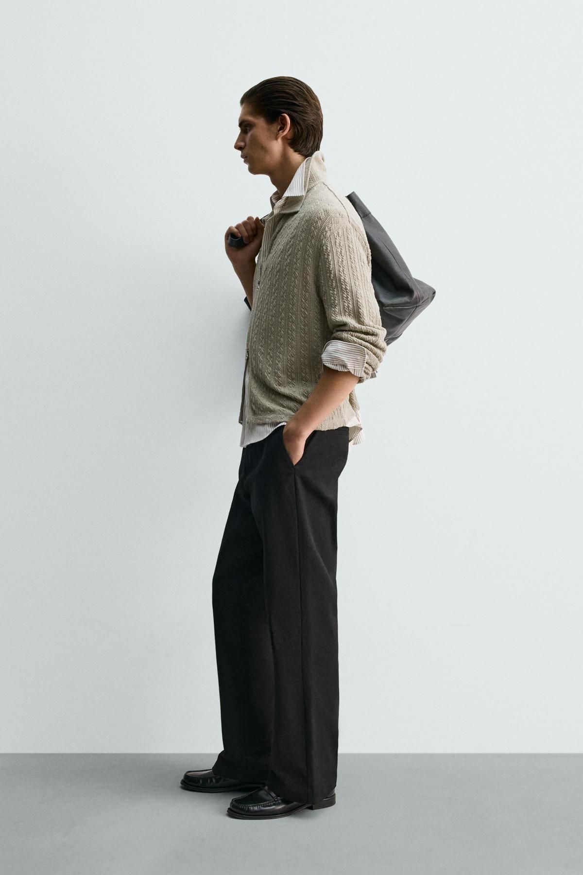자라 테크니컬 케이블 니트 집업 재킷 3992/411 KHAKI - 상세 이미지 5