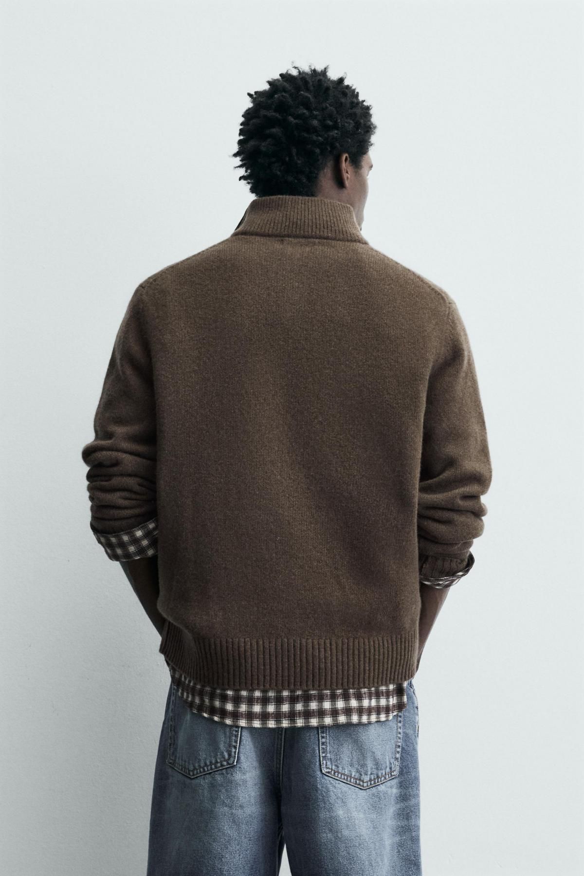 자라 프리미엄 울 니트 브라운 지퍼넥 스웨터 2893/354 BROWN / TAUPE - 상세 이미지 4