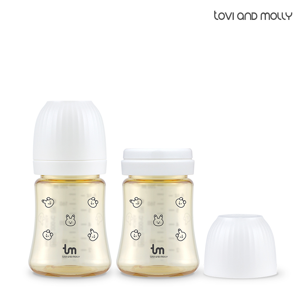 2+2 토비앤몰리 X 돗투돗 PPSU 아기 배앓이 방지 젖병 (젖꼭지 미포함) 180ml, 돗바니 화이트, 4개 - 상품 이미지