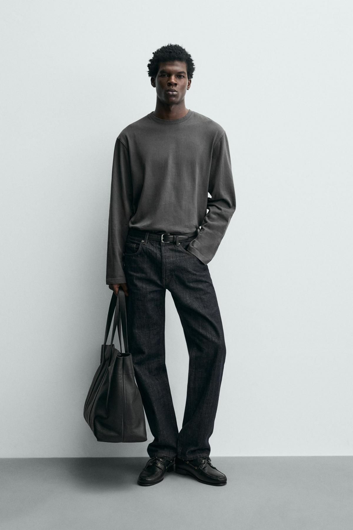 자라 미니멀 코튼 레귤러핏 긴팔 티셔츠 1887/408 ANTHRACITE GREY - 상세 이미지 2